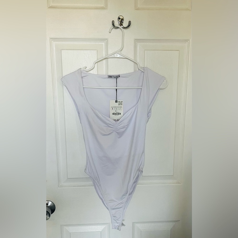 ZARA White Bodysuit Leotard Top size Small